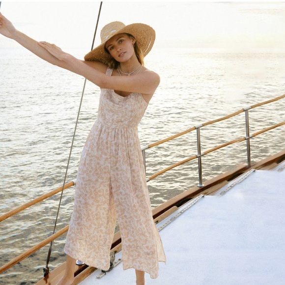 Anthropologie Cream Pink Floral Jumpsuit - Picture 4 of 16